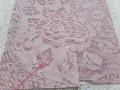 Dusty Rose Vintage Hobnail Chenille Fabric Piece Cabbage Rose Reversible Shadow Design 18x24"