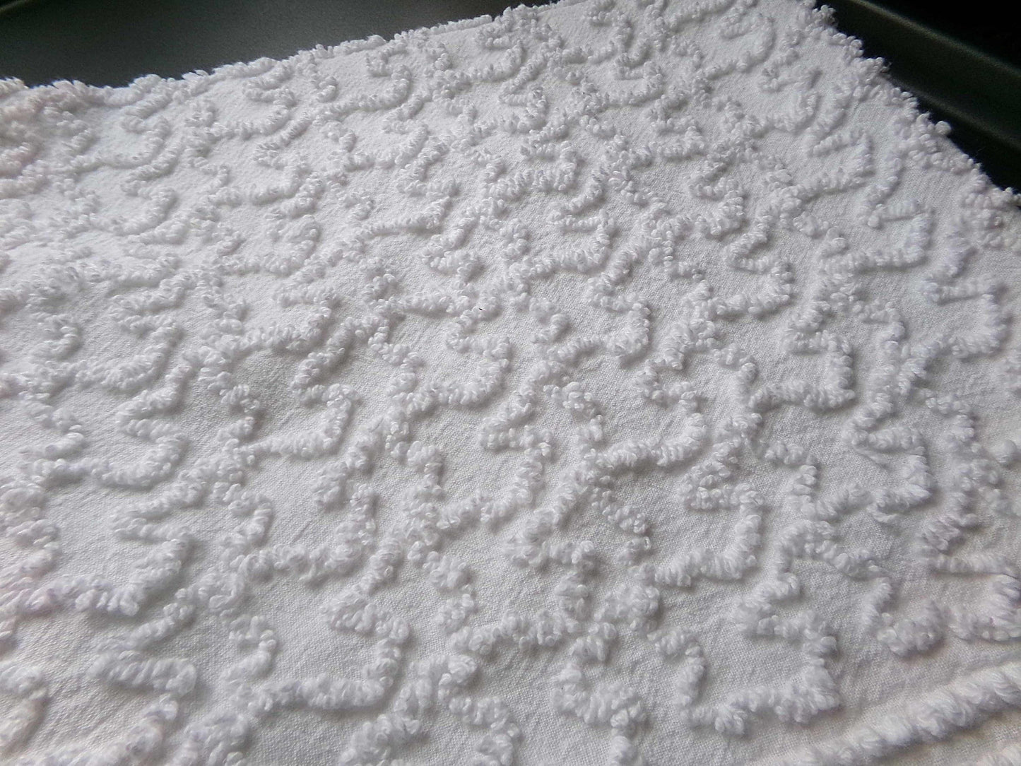 Texturized 3D Squiggles White Vintage Chenille Fabric, 18" x 24" Piece, Versatile to Use in Quilts, Pillows & Small Craft Projects