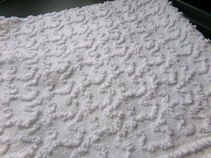 Texturized 3D Squiggles White Vintage Chenille Fabric, 18" x 24" Piece, Versatile to Use in Quilts, Pillows & Small Craft Projects