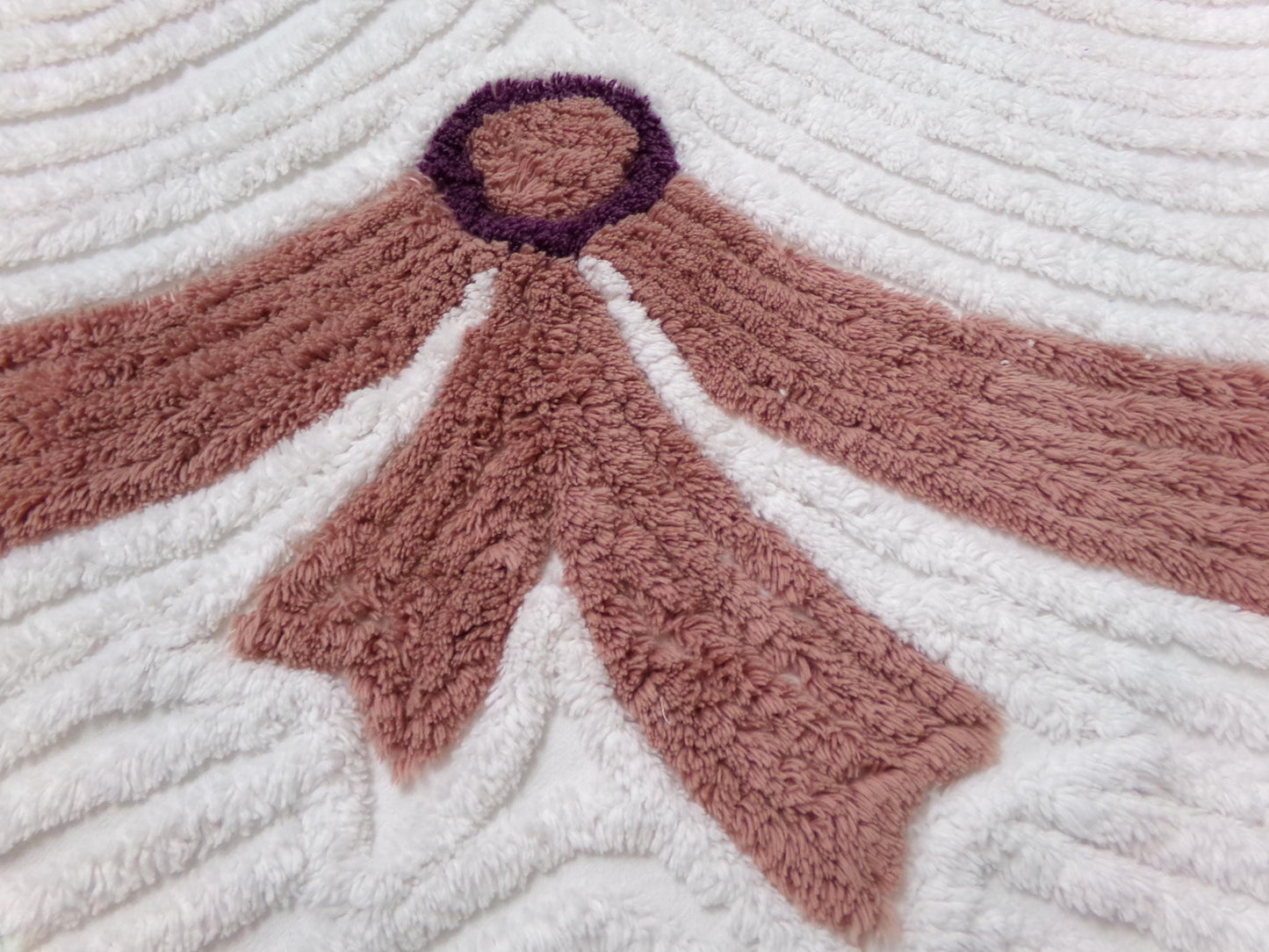 Luxury Plush Vintage Chenille Bedspread Fabric, Bow Swag White Swirl Sewing Material, 21" x 27"