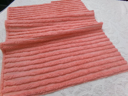 Melon Striped Vintage Chenille Bedspread Fabric, Tufted Peach Stripes, 17" x 24"