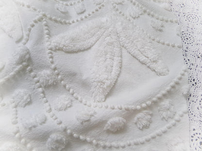 Dainty Vintage Chenille Fabric, Creamy Botanical Leaf Pearl Dots, 20x20" Piece