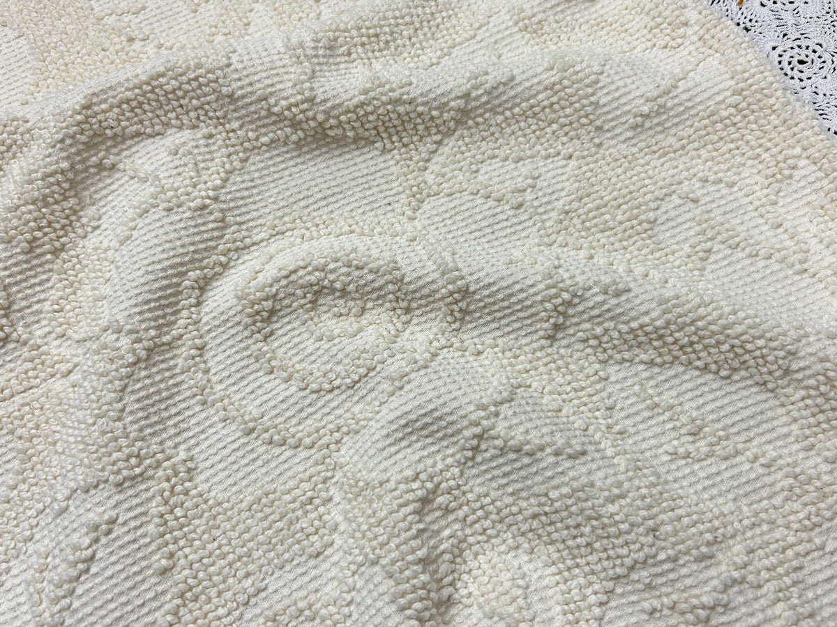 Cream White Vintage Chenille Fabric, Cabbage Roses, 20x30" Hobnail Woven Pc