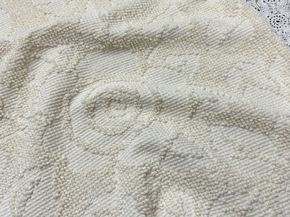 Cream White Vintage Chenille Fabric, Cabbage Roses, 20x30" Hobnail Woven Pc