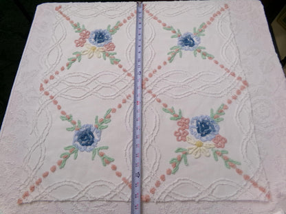 Autumn Wildflower Vintage Chenille Bedspread Fabric, Floral Quilt Material, 25" x 24" piece