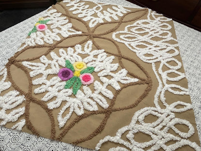 Sculpted Vintage Chenille Fabric 27x24" Piece Chocolate Brown & White