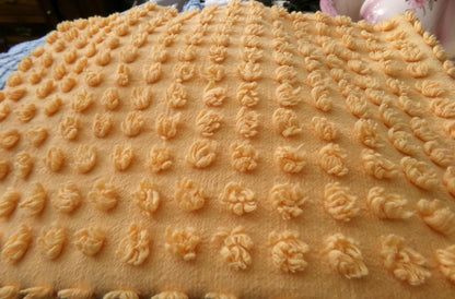 golden harvest peach vintage chenille fabric windy puff pops 20" x 23" quilt material