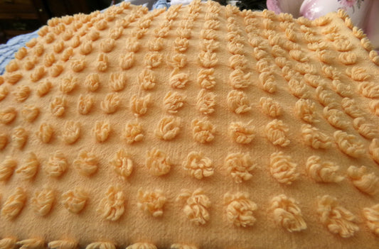 golden harvest peach vintage chenille fabric windy puff pops 20" x 23" quilt material