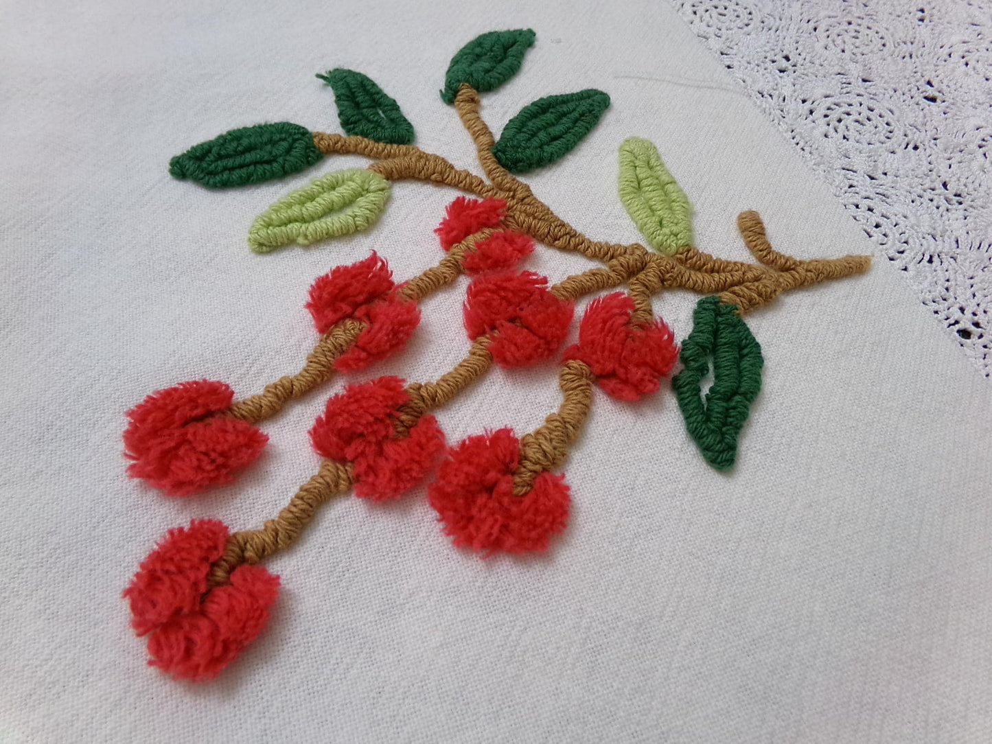 Farmhouse Cherry Vintage Chenille Bedspread Fabric 19x27" Piece