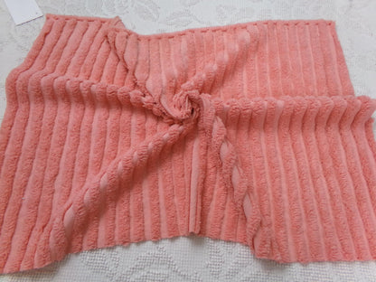 Melon Striped Vintage Chenille Bedspread Fabric, Tufted Peach Stripes, 17" x 24"