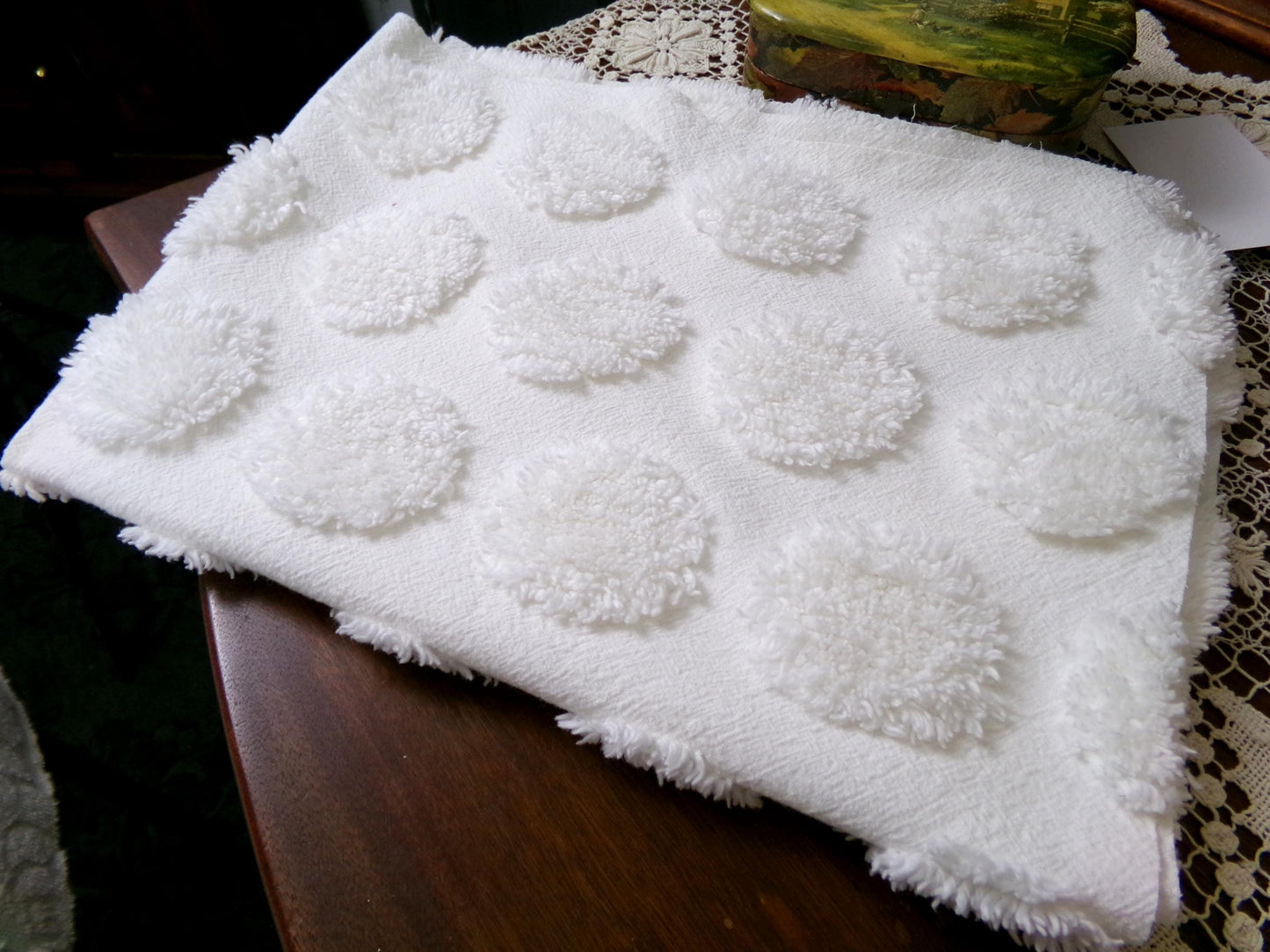 Marshmallow Puffs White Chenille Fabric Vintage Style Giant Dots 18x24"