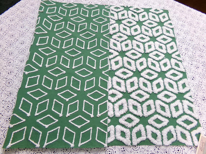 White Snowflake Vintage Chenille Fabric, Christmas Green 17.5x26" Piece