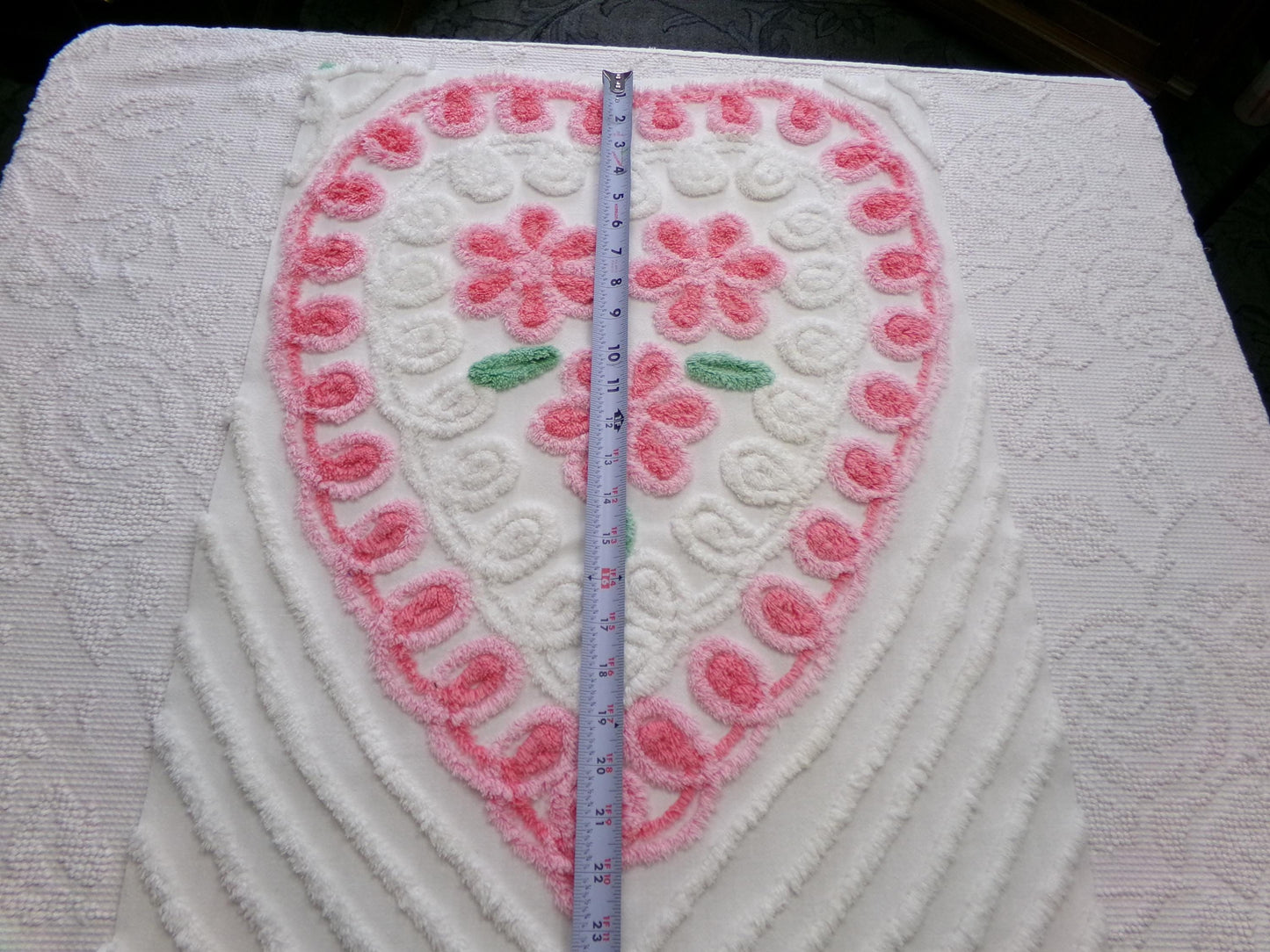 Sweet Heart Pink Vintage Chenille Fabric: Romantic Valentine Design 18" x 27" Piece Sewing Material for Quilts & Crafts