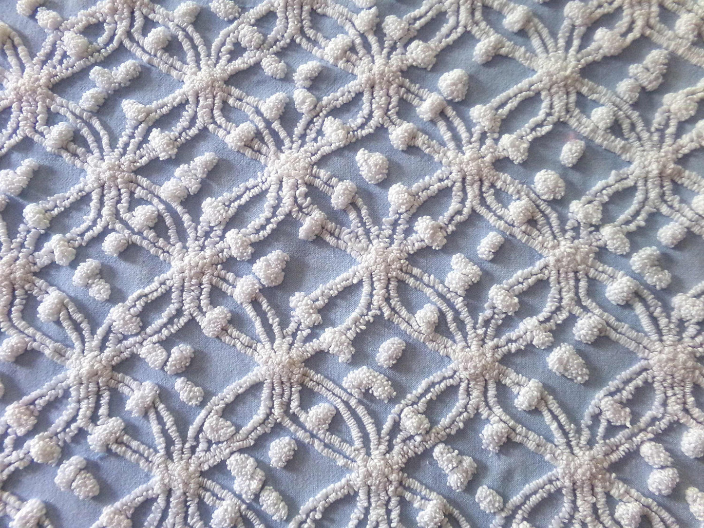 Popular Coastal Blue Vintage Chenille Fabric: White Wedding Ring Pop Design, 24" x 18" Piece, Great in Pillows & Chenille Quilts