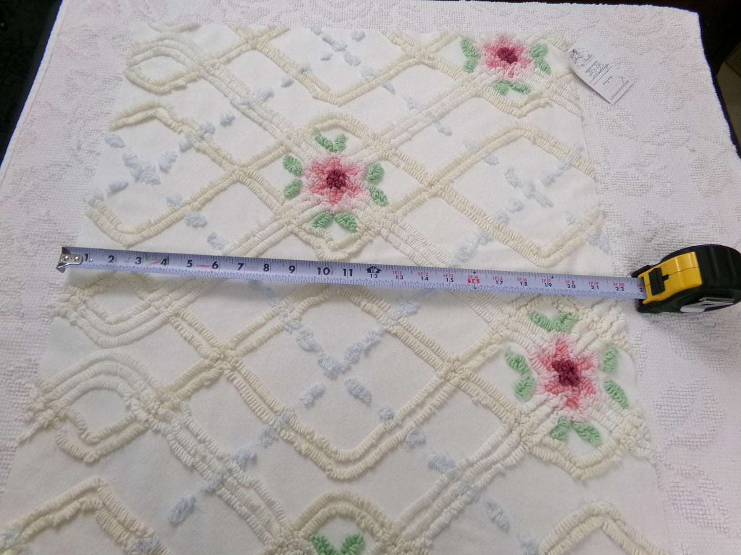 romantic cottage vintage chenille fabric, shabby floral sewing material, 20" x 26" piece