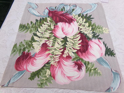 Vintage Barkcloth Style Fabric Dimensional Feather Ferns Rayon Texture, 19x19"