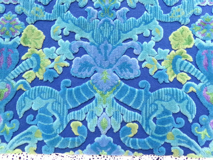 mystic blue vintage cut velvet fabric, ethereal Bates tapestry chenille, 17" x 24" piece sewing material for boho bags