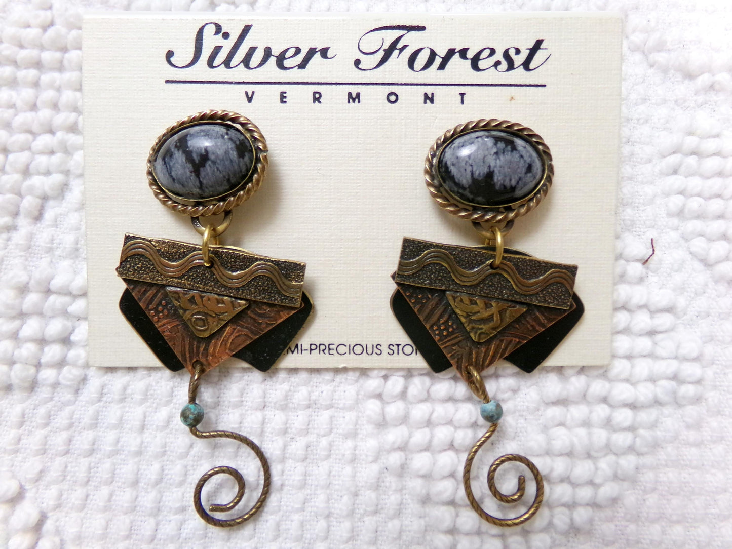 Boho Dangle Pierced Earrings, Artsy Vintage Silver Forest Made in USA Vermont