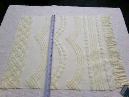 Elegant Vintage Chenille Fabric, Timeless Needletuft Design w/ Fringe Edge, 18" x 21.5" Piece Craft & Quilt Material