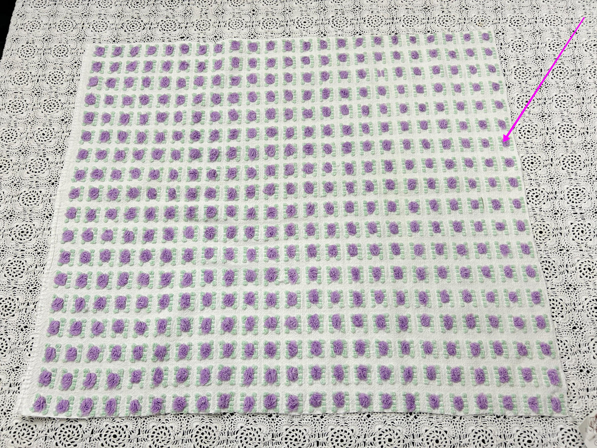 Rosebud Vintage Chenille Bedspread Fabric 18x22" Shabby Purple Roses