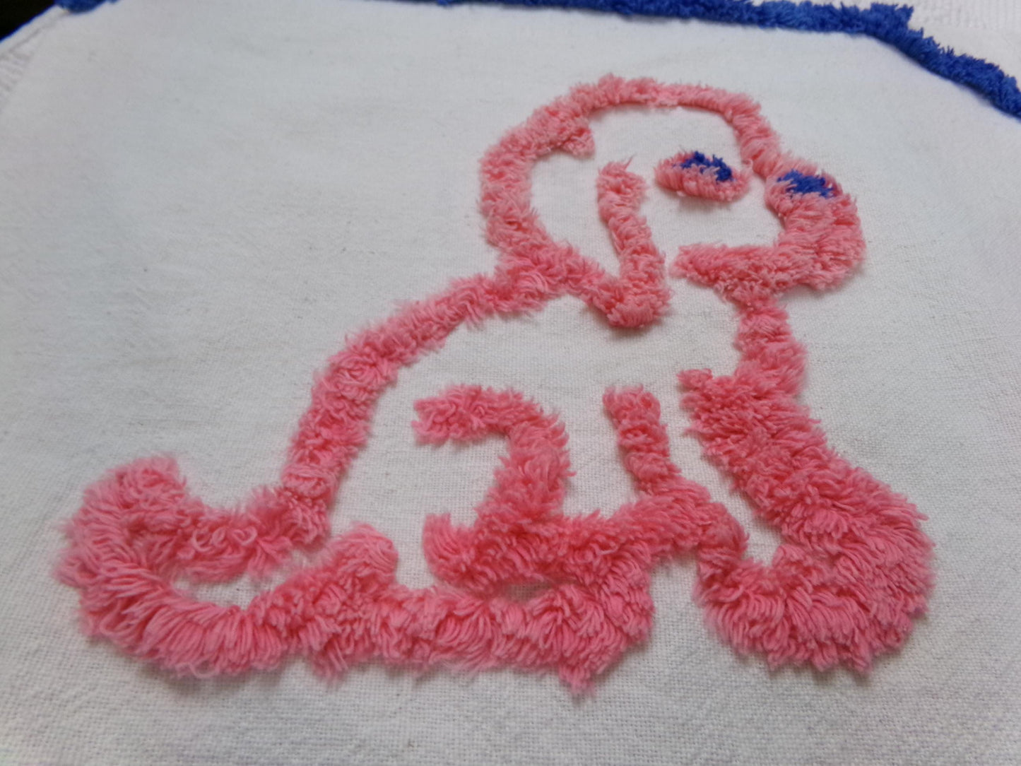 Pink Puppy Dog Vintage Chenille Fabric, Pair of Puppies on Cotton Feedsack, 12" x 26" Piece