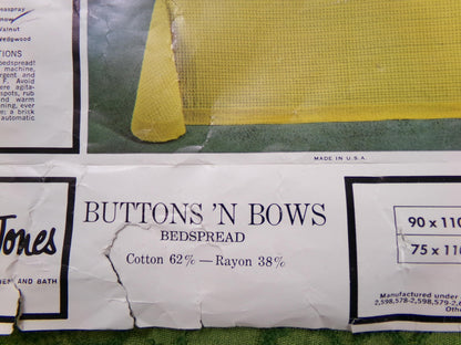 Vintage Morgan Jones Chenille Bedspread, White Buttons 'n Bows Texture TWIN Sz Bedding