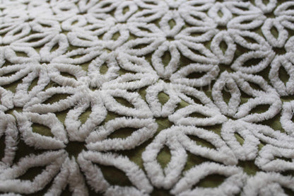 Vintage Green Chenille Fabric Boho Daisy Floral Craft Quilting Sewing Material, 18" x 24"