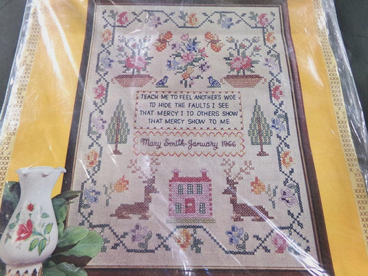 TEACH ME Cross Stitch Sampler Kit Vintage Paragon Needlecraft 0974 Belgian Linen