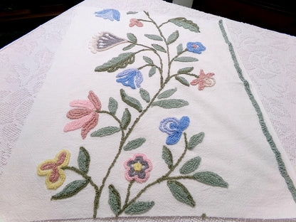 Woodland Meadow Vintage Chenille Bedspread Fabric, Floral Boho Sewing Material, 18" x 23" piece