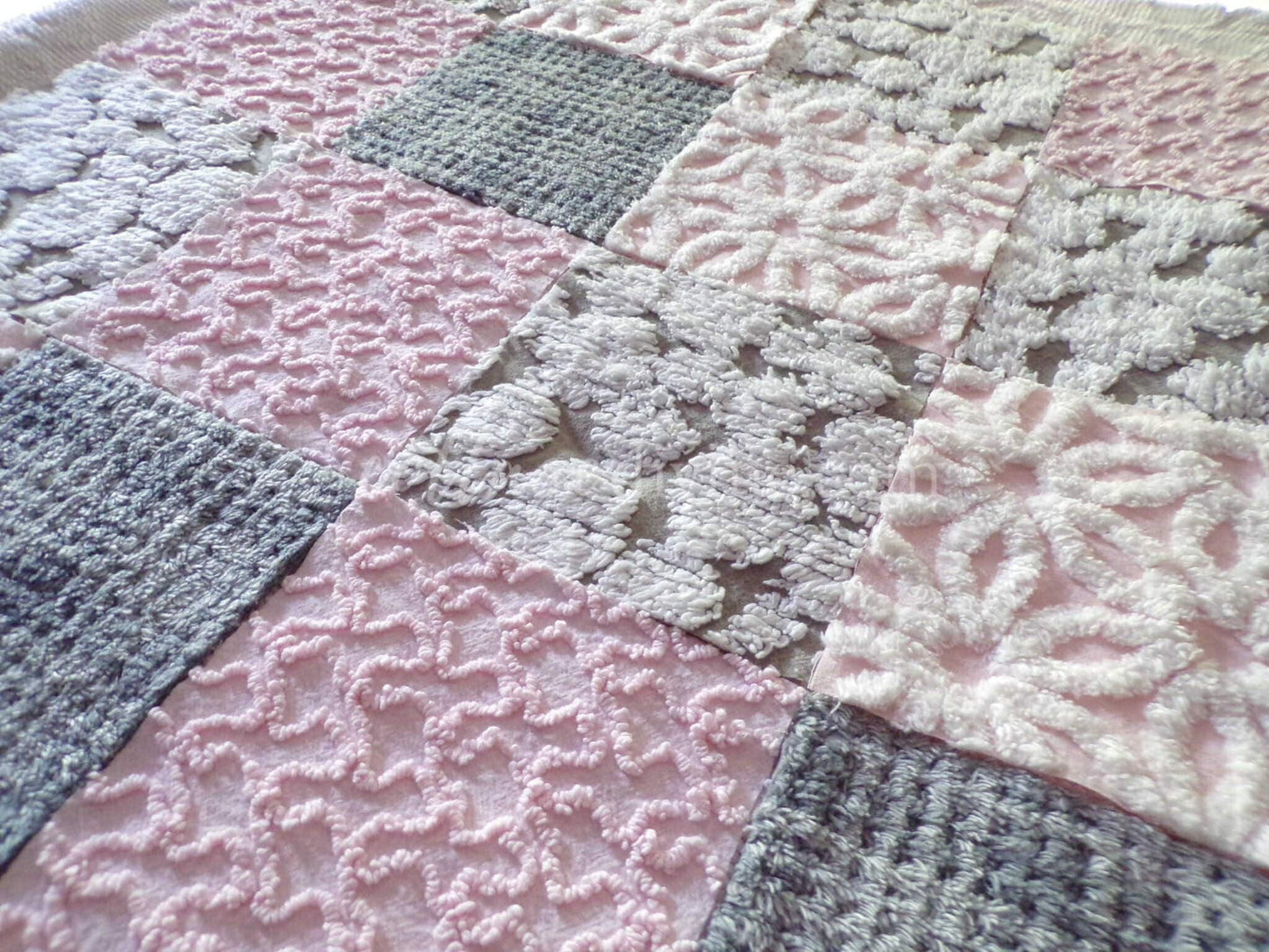 vintage 6" chenille fabric squares, set of 16 sophisticated grey & pink quilt blocks