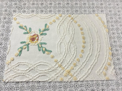 Vintage Rose Chenille Fabric, Cottage Chic 12x18" Cream Floral Sewing Textile