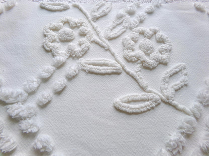 Elegant White Floral Chenille Fabric: Vintage Cottage Style 23" x 15" Cut Piece