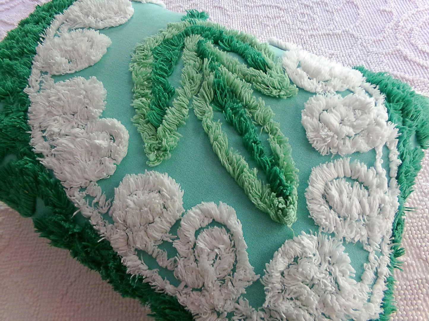 Botanical Leaf Pillow Cover & Insert, 12" x 16", REVERSIBLE Accent Pillow Designed from Vintage Chenille Bedspread Fabric, Shabby Home Decor