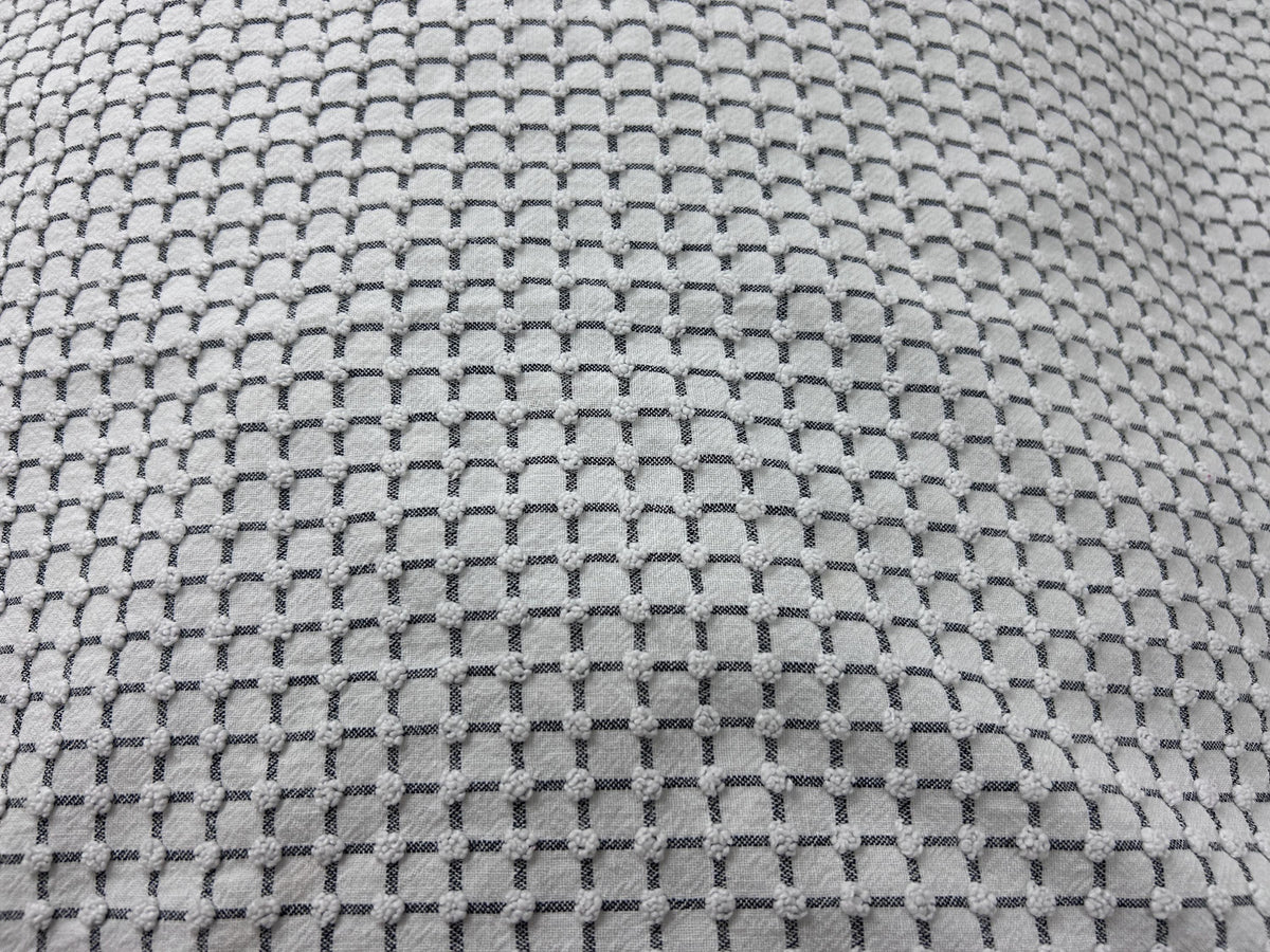 Black & White Vintage Chenille Fabric, Micro Grid Pops, Shaggy Edge Trim 20x20"
