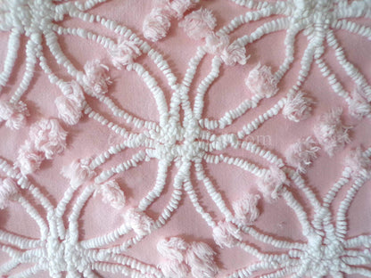 Pretty Peachy Pink Vintage Chenille Fabric Piece, Spider Ring Overtufted Pop Design, Pretty in Quilts & Pillows, 27" x 18" Sewing Material