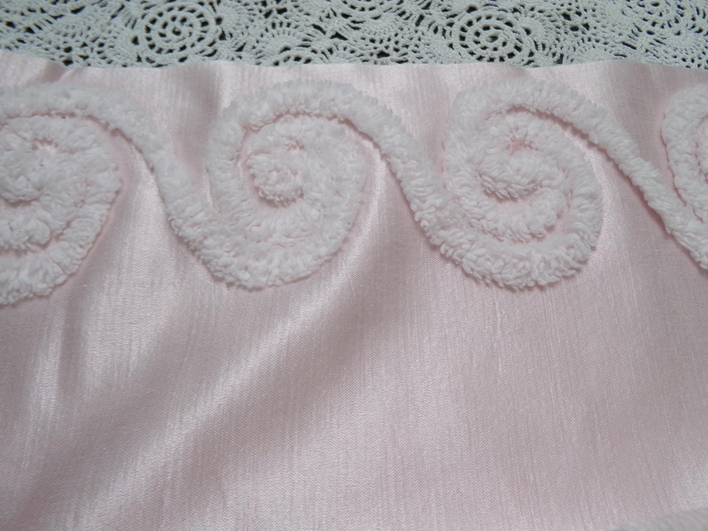 Romantic Pink Vintage Satin Chenille Fabric, Shabby Sewing Material 22" x 23" Piece