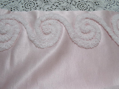 Romantic Pink Vintage Satin Chenille Fabric, Shabby Sewing Material 22" x 23" Piece