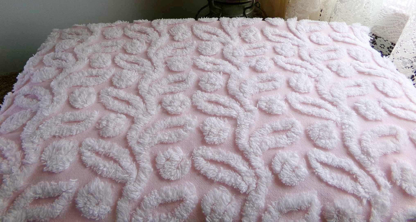 Pink Ivy Berry Vintage Chenille Fabric, Sewing Material for quilts, pillows & crafts, 18" x 24" inch Piece