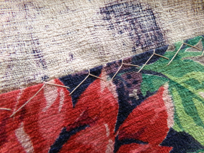 Shabby Vintage Barkcloth Drape Panel, SINGLE Window Curtain, Hidden Garden Print MCM Fabric, 82.5" L Pinch Pleat