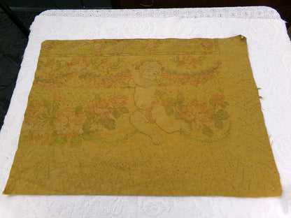 Smokey Angel Vintage Cut Velvet Fabric Cherub Tapestry Piece 18x25"
