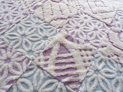 Dreamy Divine Vintage Chenille Fabric Squares Set in Lilac, Blue & White, 16 Rotary Cut Quilt Blocks, 6" x 6" inch