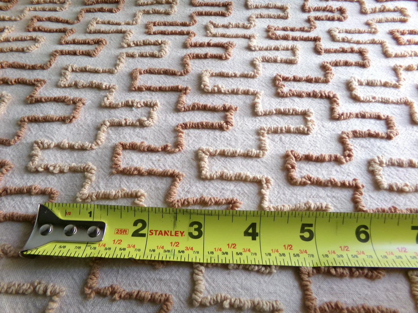 sandy sandcastles vintage chenille fabric, two tone honey golden brown geometric design, 18" x 24" inch piece for quilting, crafts & sewing