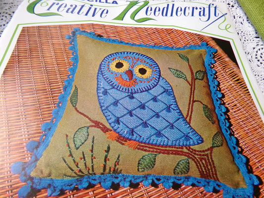 FANCIFUL OWL Pillow Crewel Embroidery Kit, Boho Vintage Bucilla Needlecraft 3173