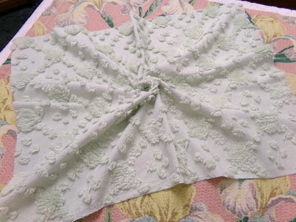 fluffy green vintage style chenille fabric, versatile sewing & quilt material, 19" x 24" piece