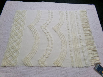 Chic Vintage Chenille Fabric, Elegance Needletuft Design w/ Fringe Edge, 18" x 21" Piece Craft Quilt Material
