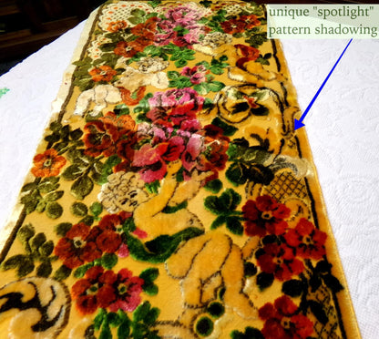 Vintage Cut Velvet Spotlight Shadow Angel Floral Tapestry Panel Fringed Cherub Wall Hanging or Rug 19"x38.5"
