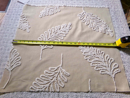 falling leaves vintage chenille fabric, 24" x 21" inch piece, simple shabby needletuft large leaf design on mocha cotton