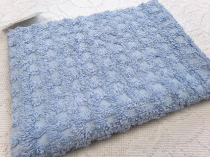 Blue Windowpane Vintage Chenille Fabric, tufted geometric square design, sewing craft quilt material, 18" x 25" piece