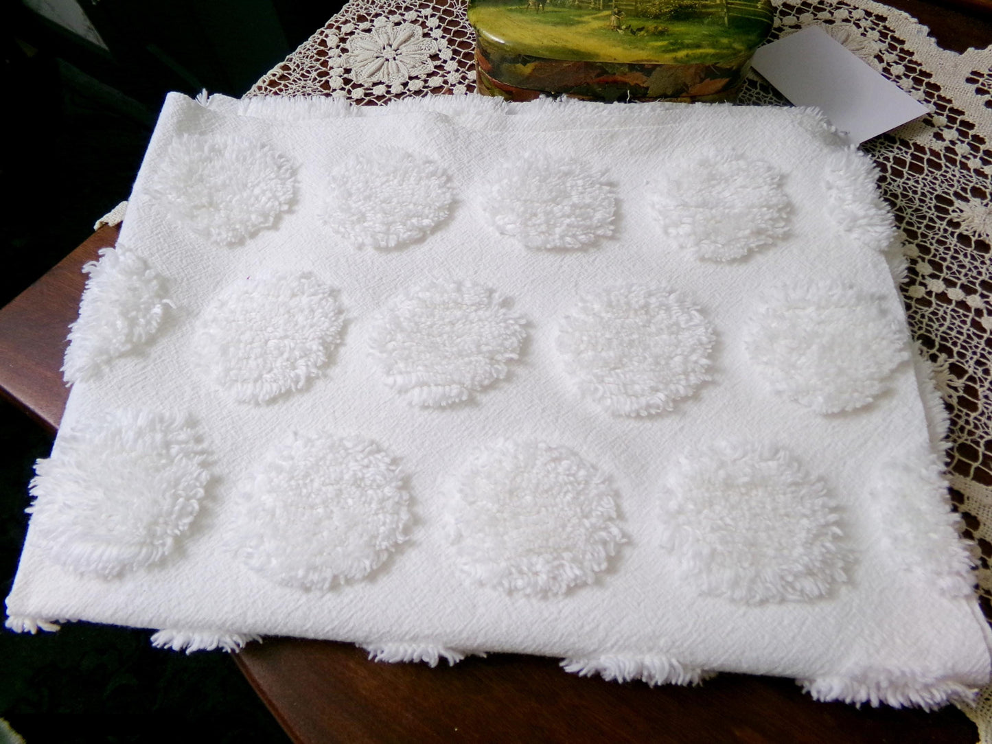 Marshmallow Puffs White Chenille Fabric Vintage Style Giant Dots 18x24"