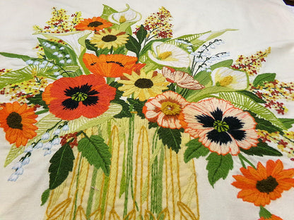 Boho Autumn Bouquet Finished Crewel Embroidery, Vintage Paragon Needlecraft 0408, Floral Wall Art